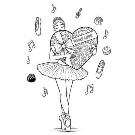 Bailarina com Coracao de Chocolate (Desenho para Colorir)