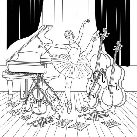 Bailarina com Instrumentos Musicais (Desenho para Colorir)