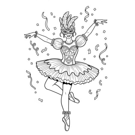 Bailarina com Mascara de Carnaval (Desenho para Colorir)