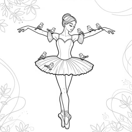 Bailarina com Passarinhos (Desenho para Colorir)
