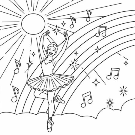 Bailarina e Arco Iris (Desenho para Colorir)
