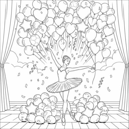 Bailarina e Baloes (Desenho para Colorir)