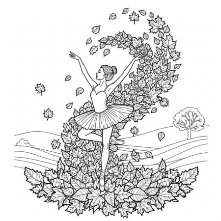 Bailarina e Cores do Outono (Desenho para Colorir)
