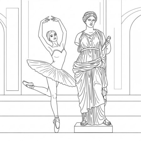 Bailarina e Estatua (Desenho para Colorir)