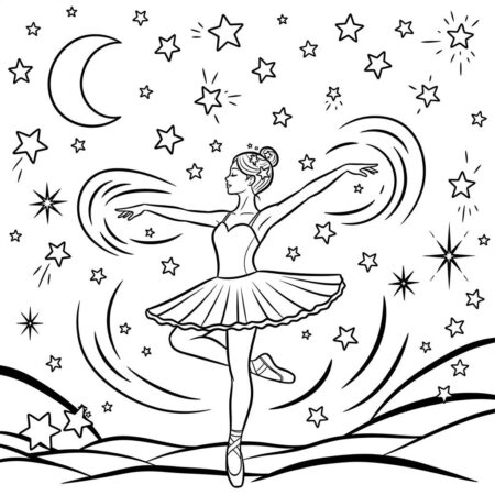 Bailarina e Estrelas Brilhantes (Desenho para Colorir)