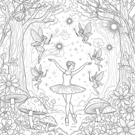 Bailarina e Fadas (Desenho para Colorir)