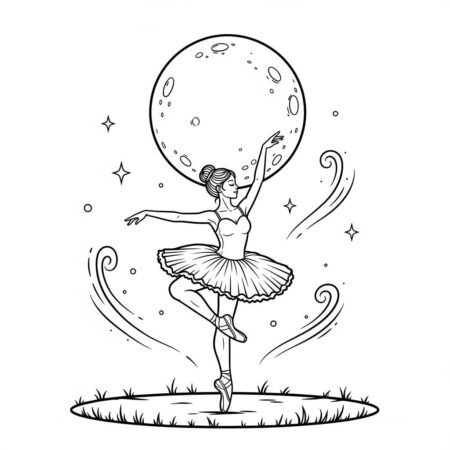 Bailarina e Lua Cheia (Desenho para Colorir)