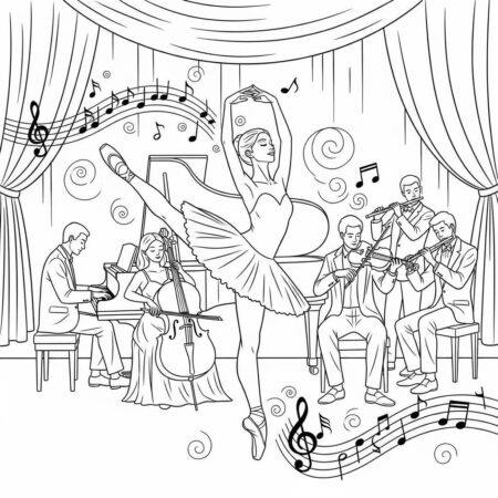 Bailarina e Musicos (Desenho para Colorir)