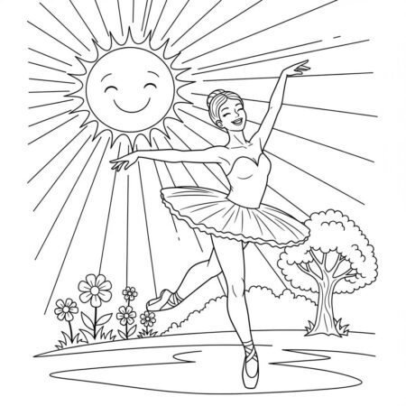 Bailarina em Dia de Sol (Desenho para Colorir)