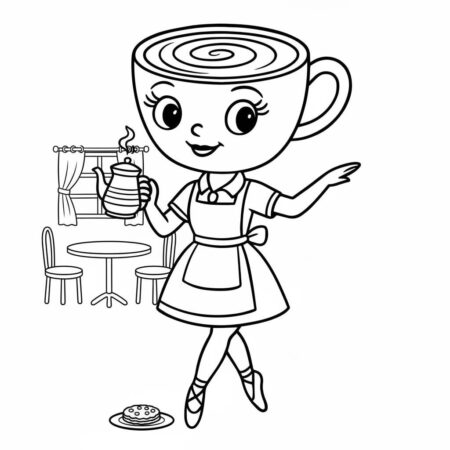 Ballerina Cappuccina Servindo Café (Desenho para Colorir)
