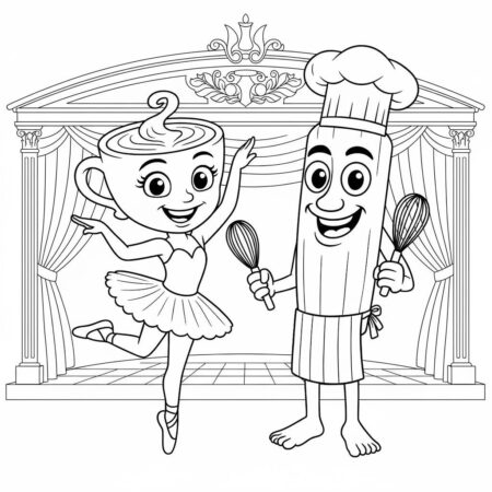 Ballerina Cappuccina dançando com o Chef (Desenho para Colorir)