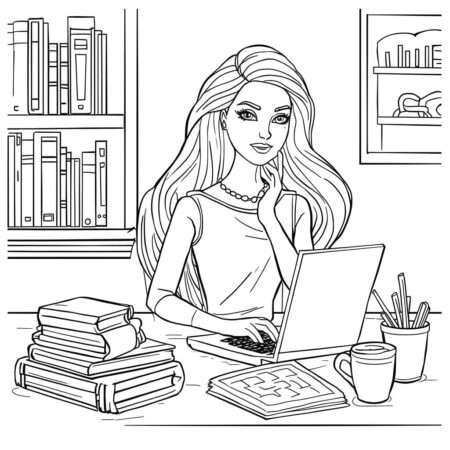 Barbie Estudante Inteligente (Desenho para Colorir)