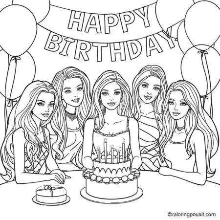 Barbie Festa de Aniversario (Desenho para Colorir)
