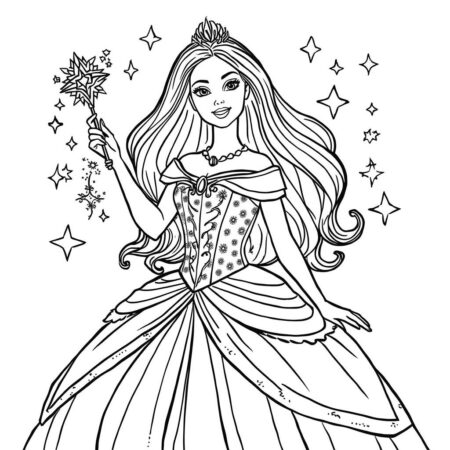 Barbie Princesa Elegante (Desenho para Colorir)