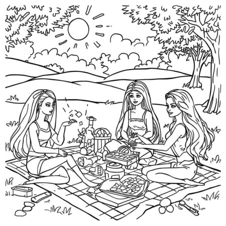 Barbie e Seus Amigos (Desenho para Colorir)