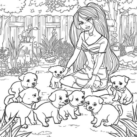 Barbie e Seus Animais (Desenho para Colorir)