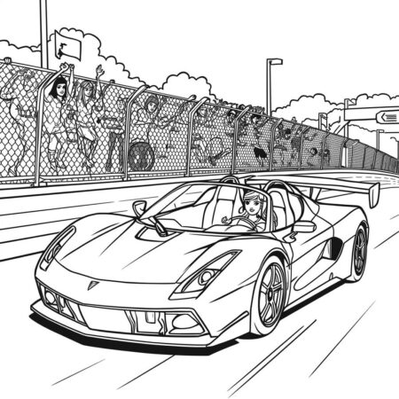 Barbie e a Corrida de Carros (Desenho para Colorir)