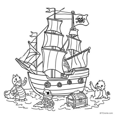 Barco Pirata Aventura (Desenho para Colorir)