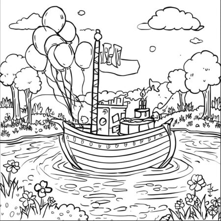 Barco de Aniversario Festivo (Desenho para Colorir)