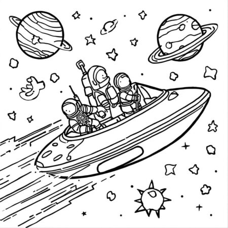 Barco de Aventura Espacial (Desenho para Colorir)