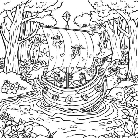 Barco de Contos de Fadas (Desenho para Colorir)