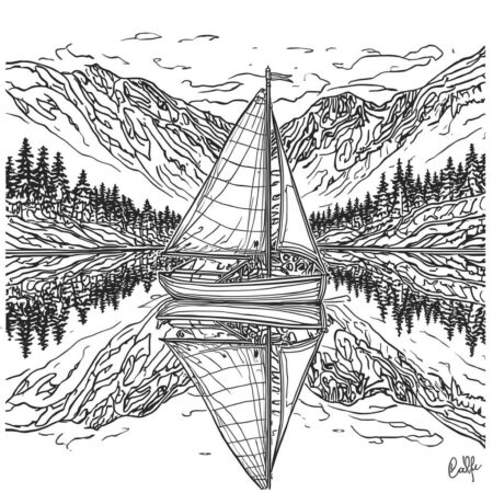 Barco de Estilo Vintage (Desenho para Colorir)