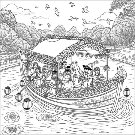 Barco de Festival Cultural (Desenho para Colorir)