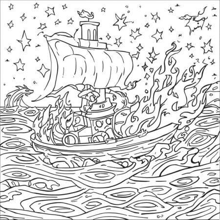 Barco de Fogo Fantasia (Desenho para Colorir)