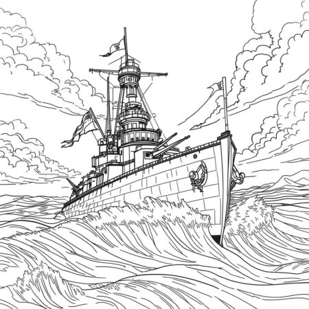 Barco de Guerra Detalhado (Desenho para Colorir)