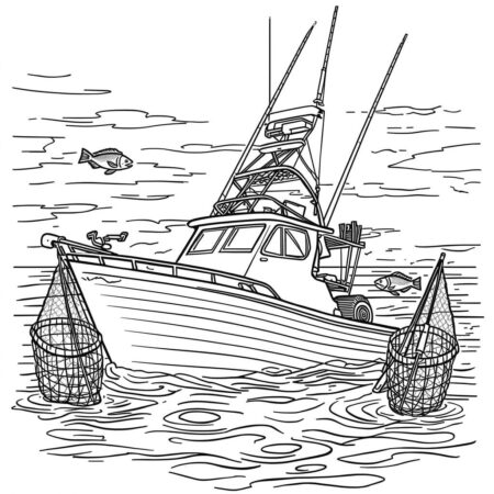 Barco de Pesca Realista (Desenho para Colorir)