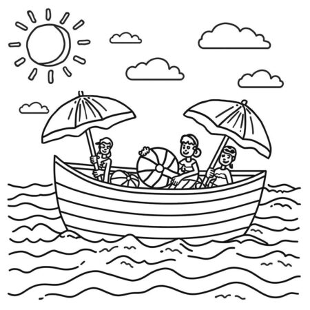Barco de Verao Alegre (Desenho para Colorir)