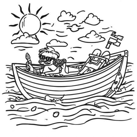 Barco de Verao Divertido (Desenho para Colorir)