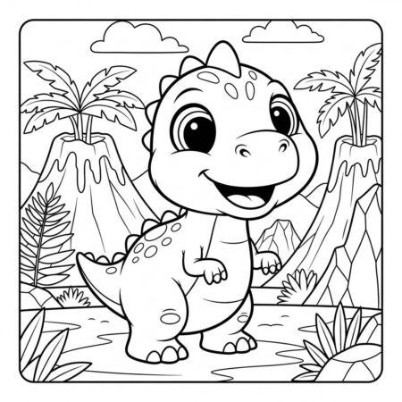 Bebe Dinossauro Kawaii (Desenho para Colorir)