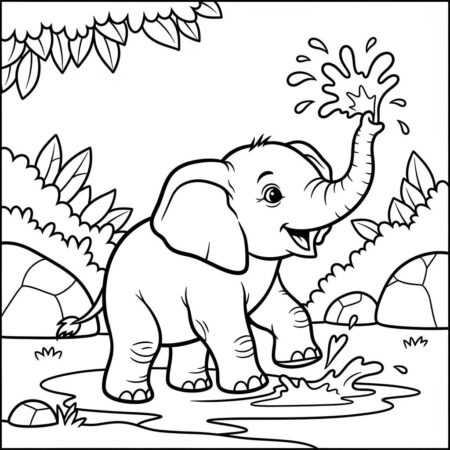 Bebe Elefante Brincando (Desenho para Colorir)