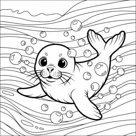 Bebe Foca na Agua (Desenho para Colorir)