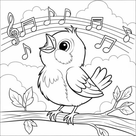 Bebe Passarinho Cantando (Desenho para Colorir)
