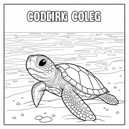 Bebe Tartaruga na Praia (Desenho para Colorir)
