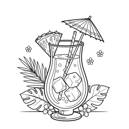 Bebida Tropical Refrescante (Desenho para Colorir)