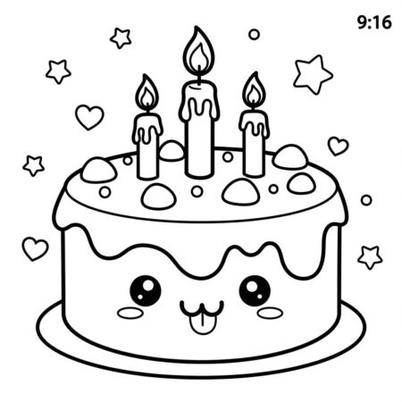 Bolo Kawaii Divertido (Desenho para Colorir)