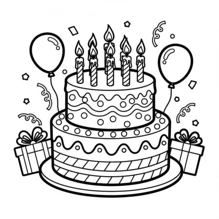 Bolo de Aniversario Bonito (Desenho para Colorir)