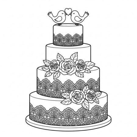 Bolo de Casamento Elegante (Desenho para Colorir)