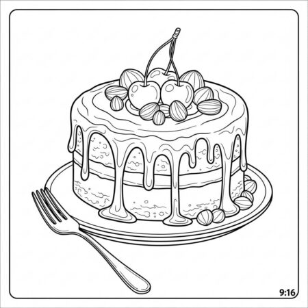 Bolo de Chocolate Delicioso (Desenho para Colorir)