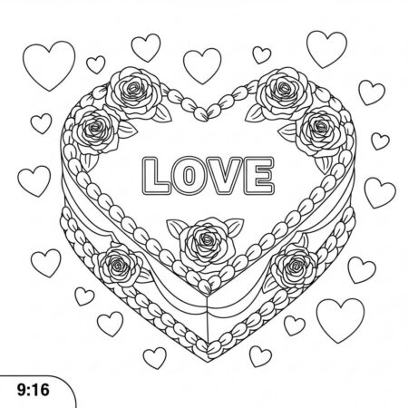 Bolo de Dia dos Namorados Romantico (Desenho para Colorir)
