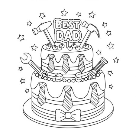 Bolo de Dia dos Pais (Desenho para Colorir)