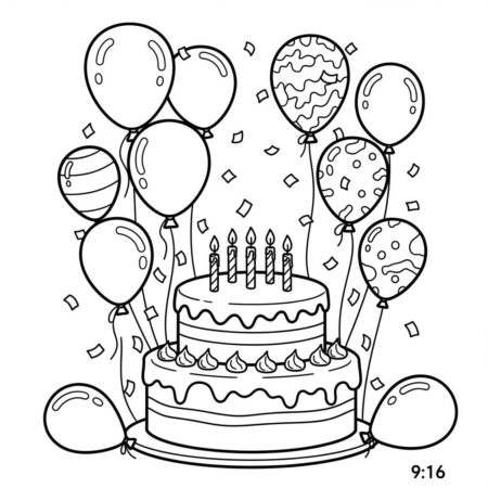 Bolo de Festa de Aniversario (Desenho para Colorir)