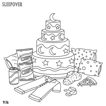 Bolo de Festa do Pijama (Desenho para Colorir)