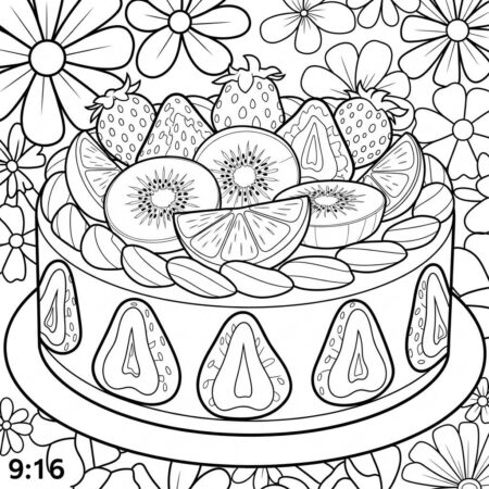 Bolo de Frutas Colorido (Desenho para Colorir)