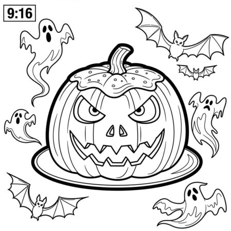 Bolo de Halloween Assustador (Desenho para Colorir)
