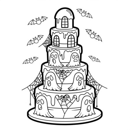 Bolo de Halloween Fantasmas (Desenho para Colorir)