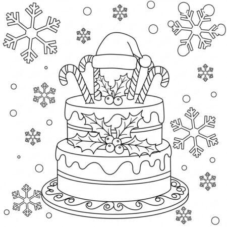 Bolo de Natal Festivo (Desenho para Colorir)